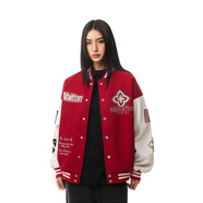 FDR官方店 菱形繡花美式運動夾棉棒球服外套男女秋冬寬松夾克 紅色 L