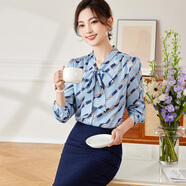 芭妃婭春日印花襯衫蝴蝶結(jié)長(zhǎng)袖內(nèi)搭襯衣高級(jí)感洋氣時(shí)尚小衫泡泡袖設(shè)計(jì)感 長(zhǎng)袖襯衫 L
