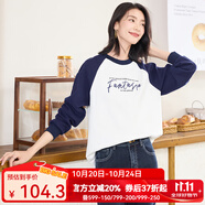 歐莎（OSA）慵懶風(fēng)美式插肩袖衛(wèi)衣女2025秋季新款寬松大碼巨顯瘦套頭上衣 白拼藏青 S