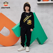 大嘴猴（paul frank）童裝衛(wèi)衣衛(wèi)褲套裝新款男女童2024秋冬舒適套頭休閑中大童兩件套裝 黑金 110