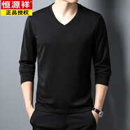 恒源祥（HYX）中年雞心領(lǐng)男士長袖t恤春秋薄款V領(lǐng)衛(wèi)衣寬松大碼純棉高端打底衫男 5502黑色 L 170/110120-135斤