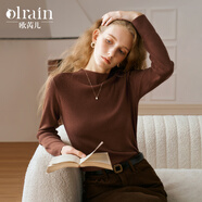 Olrain歐芮兒咖啡色長(cháng)袖針織衫女春裝新款簡(jiǎn)約絲光羊毛打底衫 咖啡色 S