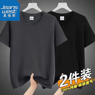 真維斯短袖t恤男士裝夏季半袖黑白純色上衣服 20123/光板純棉短200g 深灰+黑色 2XL