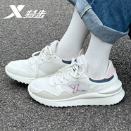 特步女鞋夏季運動(dòng)鞋女2024新款厚底緩震耐磨休閑旅游鞋子女輕便跑步鞋 帆白/ 茶白色/幽藍色 /棉花糖 37