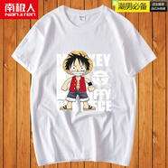 南極人（Nanjiren）春夏季加肥男士短袖T恤純棉半截袖衣服半袖寬松大碼學(xué)生圓領(lǐng)潮流 白色 路飛 M