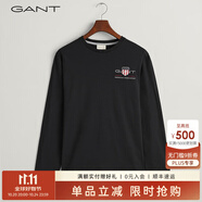 GANT【100%棉】甘特春季休閑刺繡柔軟內(nèi)搭經(jīng)典純色圓領(lǐng)長袖男T恤 5黑色 XL