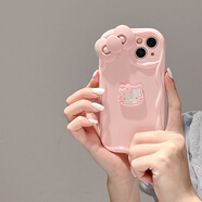 卡通貓蝴蝶結14手機殼14Promax可愛(ài)13Pro蘋(píng)果1315plus卡通xr/xs防 粉色奶油紋+立體蝴蝶結kt貓 iPhone 6s