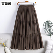 雪慕茵廣州十三行半身裙法式棉麻布料拼接半身長(cháng)裙女夏季大擺裙子高腰 棕色 均碼