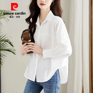 皮爾卡丹白色襯衫女長(cháng)袖寬松休閑簡(jiǎn)約別致小眾春秋新款小個(gè)子燕尾打底上衣 寬松白色長(cháng)袖3329 L 121-135斤