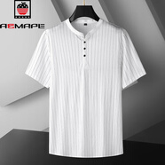 AEMAPE美國蘋(píng)果大碼條紋短袖t恤男胖子寬松休閑中國風(fēng)上衣肥佬彈力立領(lǐng) 白色 XL推薦160-180斤
