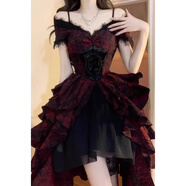 南啵丸哥特lolita黑紅羅莉塔魚尾洋裝重工禮服演出蓬蓬公主裙顯瘦大尺碼 紅黑洋裝 S 【70-90斤】