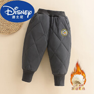 迪士尼冬季新款加厚保暖2025兒童羽絨棉褲男女童寶寶防風(fēng)百搭 官方旗艦灰色菱形格褲-冬·款三層加厚 90
