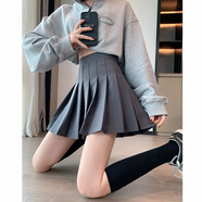 名格雅頓格子百褶裙女夏季新款半身裙短裙學(xué)院風(fēng)少女高腰顯瘦a字jk短裙子 灰色 XL建議115-130斤