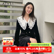 AIVEI欣賀艾薇秋冬商場同款名媛赫本長袖絲絨連衣裙P752905A 黑色 L