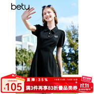 百圖betu女裝夏新款連衣裙時髦肌理收腰荷葉邊連衣裙女2303T95 黑色 M