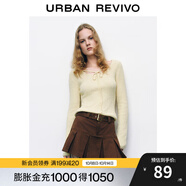 UR秋冬新款女裝慵懶風(fēng)氛圍感修身系帶針織衫UYY940026 淺黃色 M