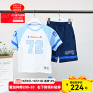 adidas2025新款短袖套裝短褲運動休閑戶外兩件套男女學生小童IT8777 KC1514 128