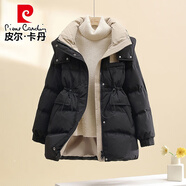 皮爾卡丹短款羽絨服女秋冬季新款韓版收腰顯瘦加厚保暖百搭小個(gè)子茄克外套 黑色 L (100-120斤)