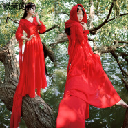 默茉的茉草原沙漠旅游拍照女装红色连衣裙海边度假拖地长裙子民族风沙滩裙 红色 M