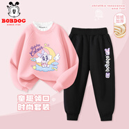 巴布豆女童加絨套裝秋冬款兒童可愛(ài)花邊甜美風(fēng)兩件套中大童加厚保暖童裝 粉 櫻桃翅膀月亮+黑 馬卡龍小麗X 120