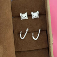 足銀990小貓耳釘可愛(ài)少女心耳墜兩帶可拆卸小眾氣質(zhì)甜美耳飾耳環(huán) 小貓耳釘一對