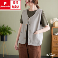 皮爾卡丹（pierre cardin）棉麻馬甲女無(wú)袖坎肩夏季寬松百搭薄款亞麻背心外套馬夾上衣 淺灰色 XXL【建議140-170斤】