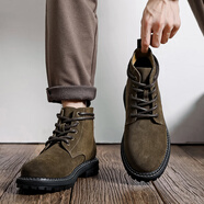 出闊秋冬英倫高幫馬丁靴戶外登山男鞋男士靴子反絨工裝鞋百搭休閑鞋子 軍綠色9143 41