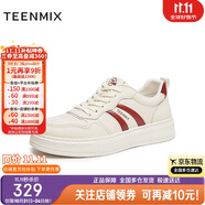 天美意男鞋休閑系帶復(fù)古男阿甘鞋2025秋新款 白紅色 40