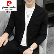 皮爾卡丹（pierre cardin）開衫男毛衣春秋薄款針織衫外套2023新款寬松潮流v領外搭休閑毛衫 黑色 M (適合90-110斤)