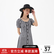 美特斯邦威格紋連衣裙女夏季舒適時尚校園風(fēng)高腰女士裙子 影黑 S 155 80A