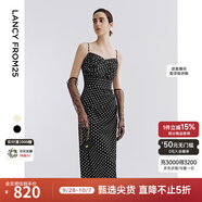 朗姿吊帶裙黑色氣質(zhì)法式修身高級感2025年夏季新款無袖波點連衣裙 黑色 S