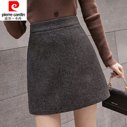 皮爾卡丹（pierre cardin）23年新款千鳥格半身裙秋冬短裙女新款拉毛高腰格子a字裙Chic包臀 黑灰色 XL 建議   115-125斤