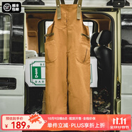 馬登工裝美式復(fù)古BF背帶褲男寬松直筒高腰連體休閑褲男士長褲子秋冬 卡其黃 S