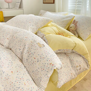 阿芙豆水洗棉泡泡紗四件套法式復古小碎花兔被套學(xué)生宿舍床單三件套 花枝兔 1.5m 床單款 （被套180*220cm） 四件套