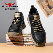 公牛世家（G.N.Shi Jia）高幫男鞋2025新款秋季潮流休閑皮鞋子 黑色GN125101212 39