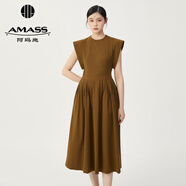 阿瑪施（AMASS）女裝新款法式優(yōu)雅無(wú)袖純色連衣長(zhǎng)裙5500423 橄欖綠 L (4碼)