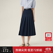 范思藍(lán)恩學(xué)院感通勤時(shí)髦知識(shí)分子半身裙女百褶長(zhǎng)款裙子24FS12177 藏青色 XS