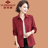 俞兆林（YUZHAOLIN）中年媽媽外套春秋薄款時尚大碼中老年女春裝襯衫長袖氣質(zhì)上衣50歲 紅色 XL (參考90-105斤)