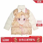 LALABOBO加厚保暖羽絨服女可愛(ài)歐若拉印花蝴蝶結(jié)寬松百搭休閑外套 時(shí)尚潮 米色（歐若拉） S