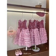 艾米專(zhuān)柜粉色背心裙2024秋冬童裝女童亮片玫瑰花瓣公主裙子 粉色公主背心(現貨秒發(fā))略偏小 100 cm