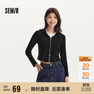 森馬（Semir）外套女短款修身顯瘦上衣秋裝正肩連帽針織夾克通勤101524108005
