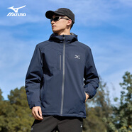 美津濃（MIZUNO）戶外夾克男連帽梭織透氣情侶鋒衣加絨加厚加棉外套男上衣