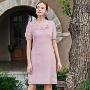 pinkmary連衣裙女2022夏季新款歐根紗燈籠袖中式旗袍裙PMALS5215 粉紅色 XS