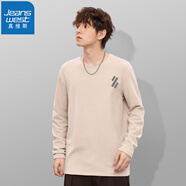 真維斯（JEANSWEST）長(cháng)袖T恤男士秋冬打底衫男圓領(lǐng)上衣彈力貼身保暖秋衣百搭內穿體恤 杏色圓領(lǐng)（抽象方格X） 2XL （推薦140-160斤）