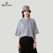 雅格獅丹Aquascutum時尚中袖寬松Polo衫夏季短袖百搭休閑PL042 花灰色 M