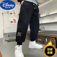 迪士尼（Disney）男童褲子2024新款春秋款童裝大童秋款男孩長褲衛(wèi)褲兒童運動褲秋裝 黑色三標加絨長褲 秋冬款 150cm 適合身高140cm左右