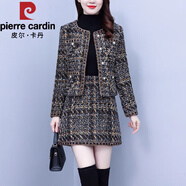 皮爾卡丹（pierre cardin）小香風(fēng)套裝2025新款早春秋冬季女裝時(shí)尚小個(gè)子洋氣兩件套裙子 花咖色 XL