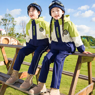 童話酷酷兒童校服套裝春秋冬裝男女童沖鋒衣校服幼兒園園服小學(xué)生冬季班服 9135綠色三件套褲子加絨款 160碼身高150cm左右82斤內(nèi)穿