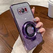 恒浩達三星s8手機殼galaxys8新款防摔全包samsung硅膠保護套sm一g9500女帶支架Samsungs男g(shù)alaxy曲面屏軟 【閃粉-暗夜紫】透明電鍍+ 三星GalaxyS8