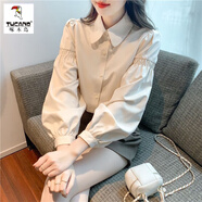 啄木鳥品牌襯衫女設(shè)計(jì)感小眾春秋2025新款法式時(shí)髦洋氣長袖別致重磅襯衣 杏色 S